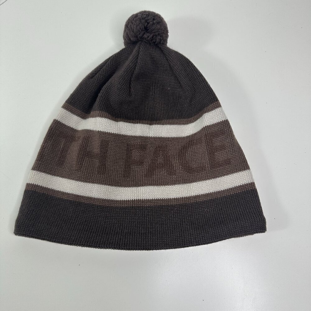 The North Face Beanie Toque Adult One Size Brown Knit 100% Wool Lined Ski Pom